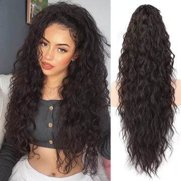 Curly Wavy Frizzy Hair Extension with Ponytail - Natural Black